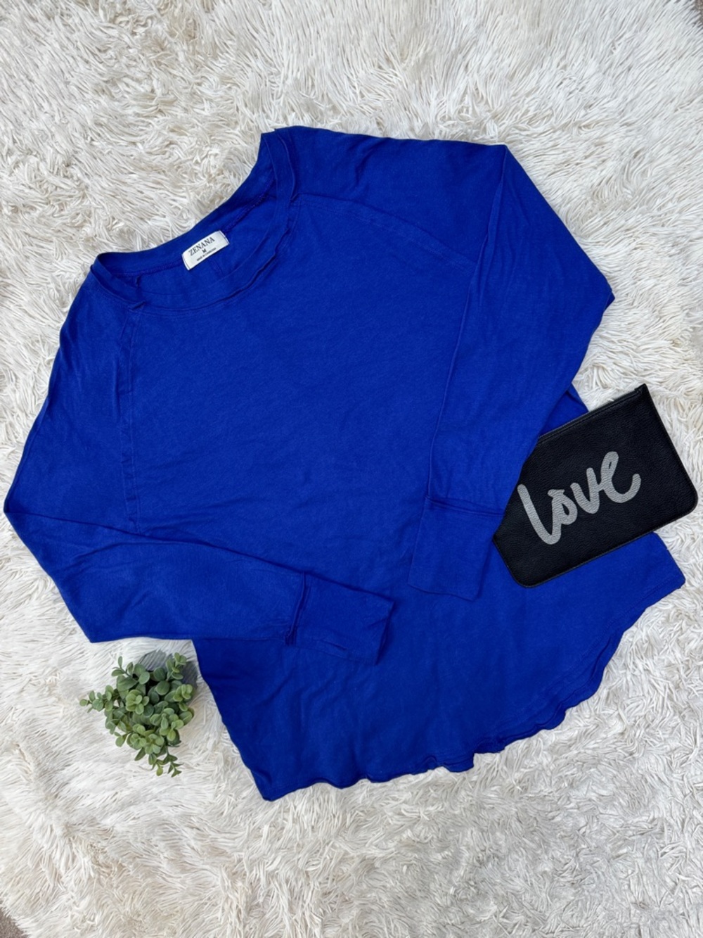 Zenana Exposed Seam LS Top 💗 Blue